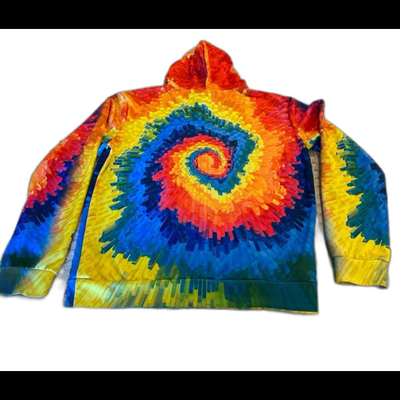 Kaladescope 3D Hoodie Sweatshirt Size Large Rag-tied Tie-dyed Rainbow Swirl - Picture 2 of 9